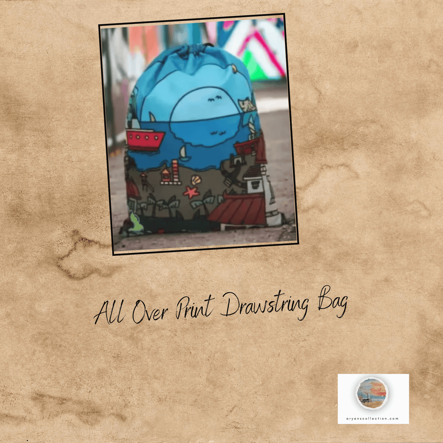 All Over Printed Drawstring Bag - 12" x 17"